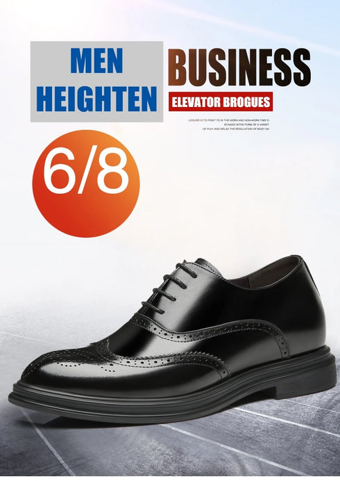 Platform High Heel Casual Men Brogue Genuine Leather Oxford Dress Shoes